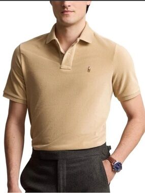Ralph Lauren Men's Polo Shirt Pima Soft Touch Cotton Beige with Black Pony